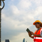 RF engineer reviewing wireless network performance data for planning, testing, and optimization