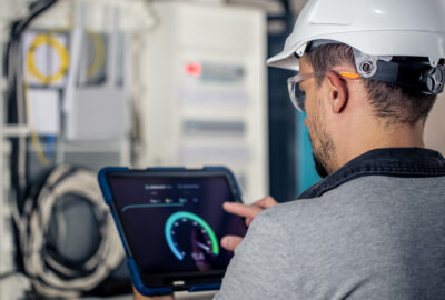 Engineer monitoring 5G RedCap devices for an industrial IoT network