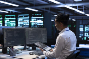 Data center controls engineer monitoring BMS and EPMS systems