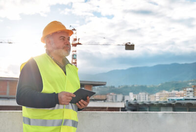 Wireless QA/QC inspector reviewing equipment at a cellular site